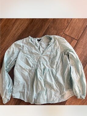 Torrid Light Blue Swiss Dot V-Neck Peasant Blouse